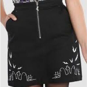 Hell Bunny Black Mini Skirt with White Embroidered Graveyard Motif